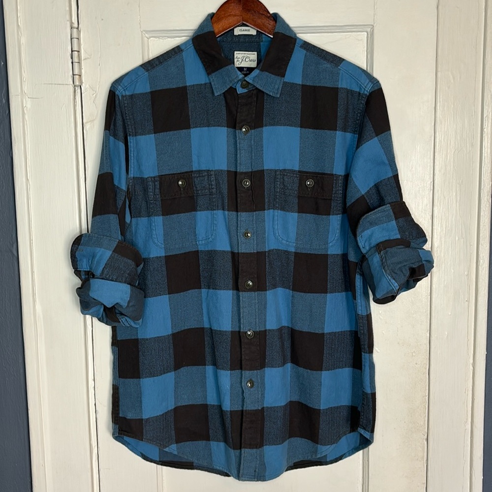 J. Crew Blue Oversized Gingham Flannel Shirt